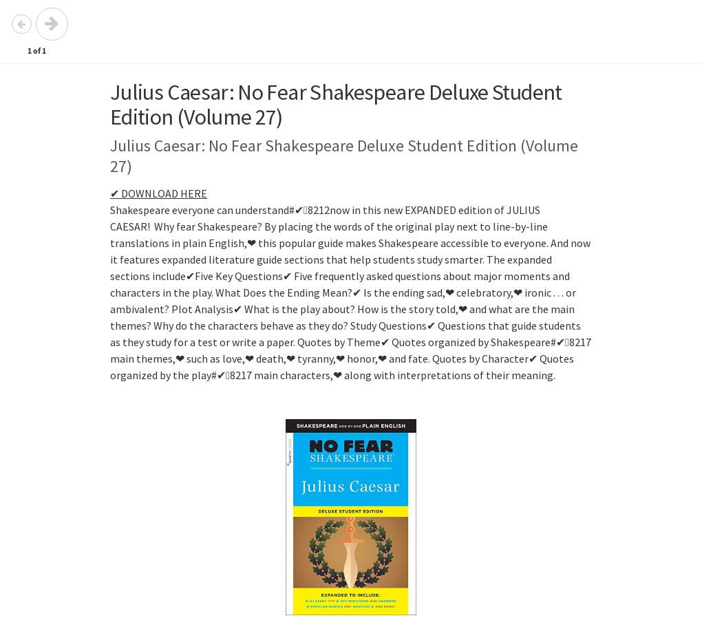 No Fear Shakespeare Julius Caesar:No Fear Shakespeare Deluxe Student Edition Volume 27
