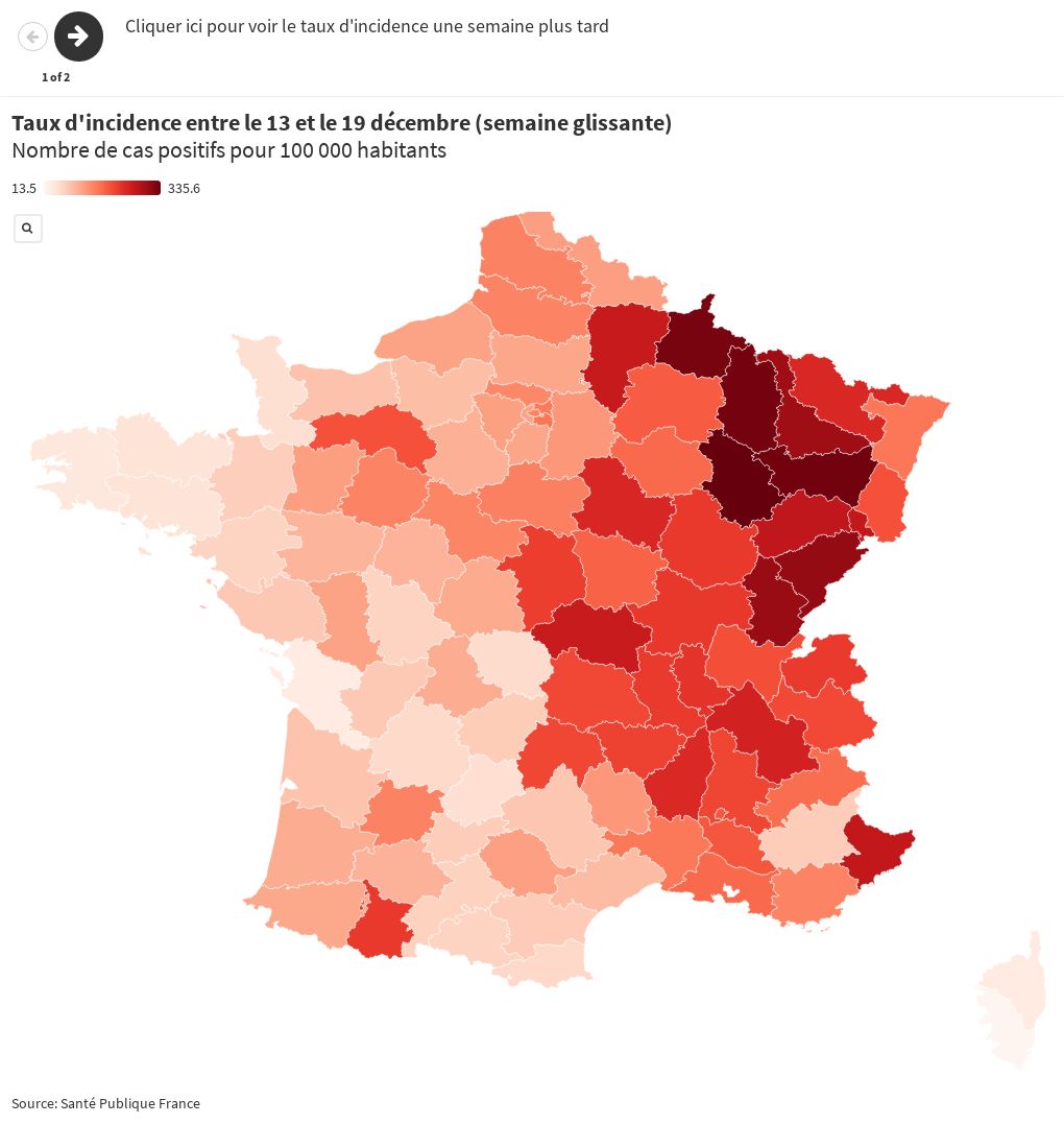 La circulation du coronavirus entre l'Est et l'Ouest de la France | Flourish