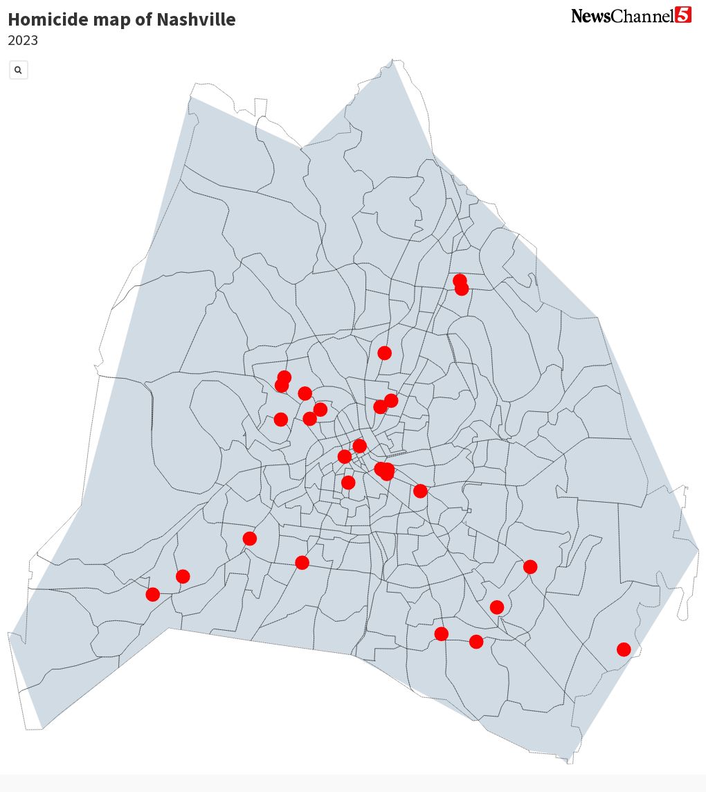 Map of Nashville homicides 2023 Flourish