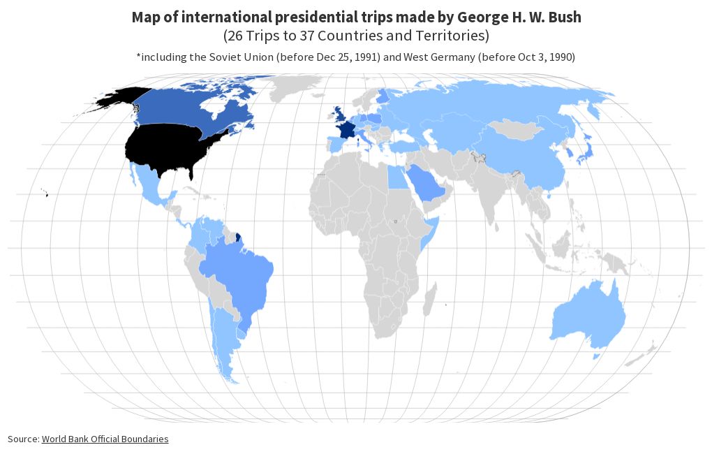 list of international presidential trips made by bush