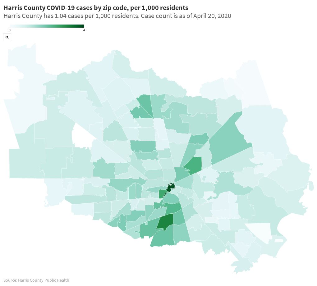 Harris County Coronavirus Cases by Zip Code (April 20