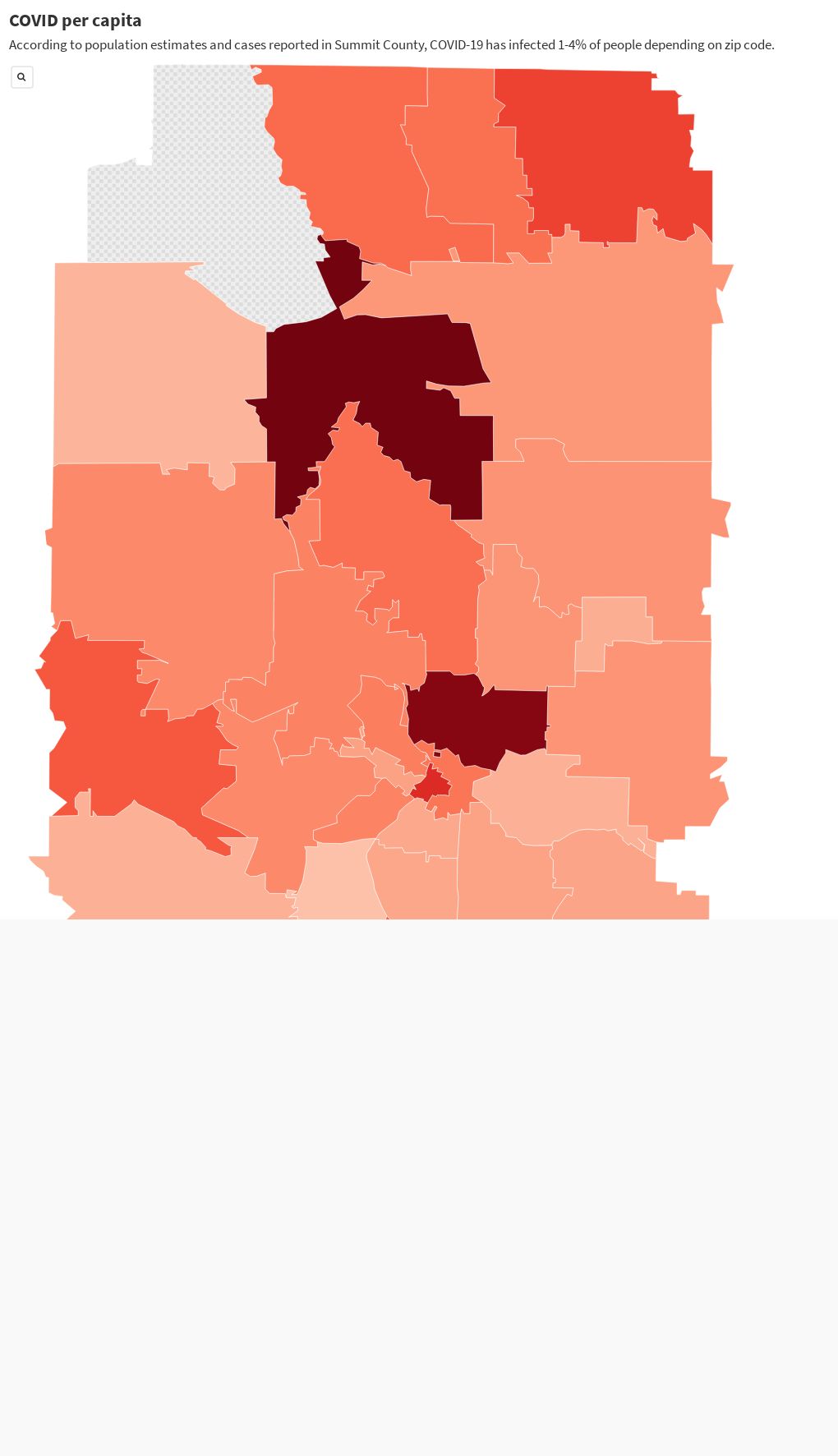 Per capita COVID cases by Summit County zip code Flourish