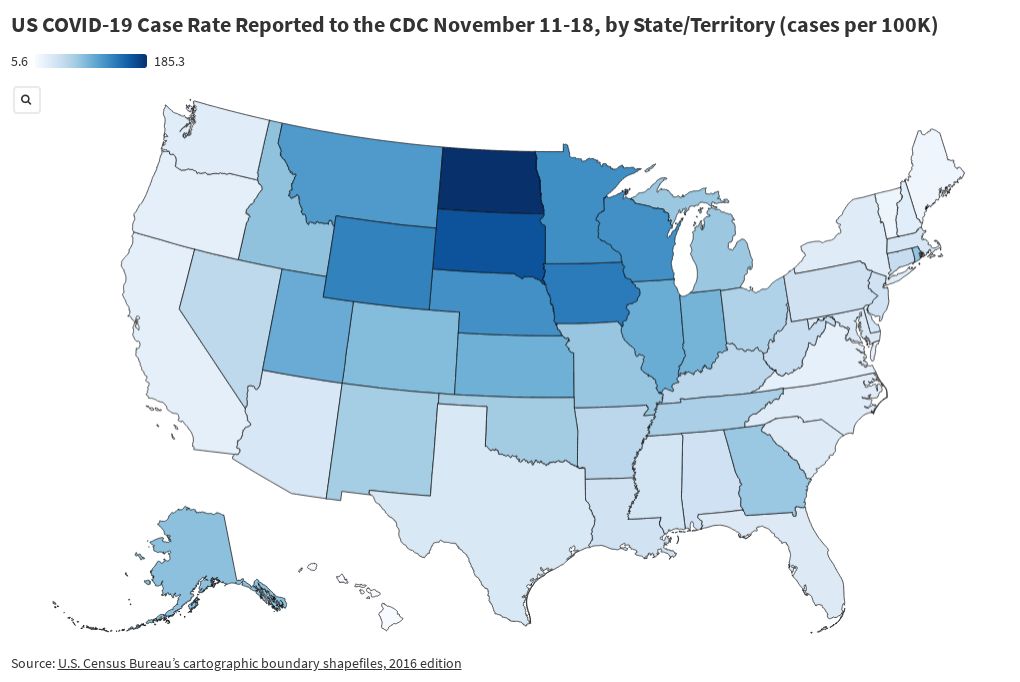 US COVID19 Case Rate Reported to the CDC in the Last 7