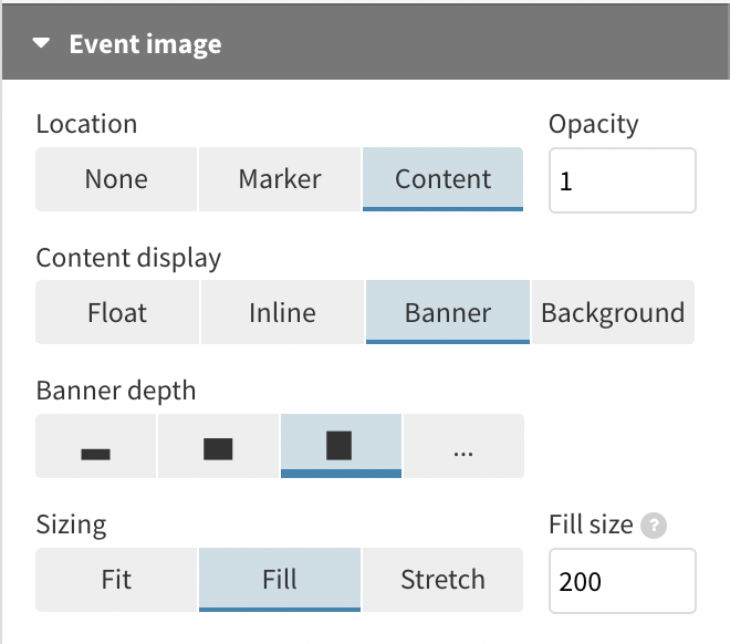 A screenshot of the image settings in the Flourish editor that allow users to choose the positioning of their images, their size, opacity and other options.