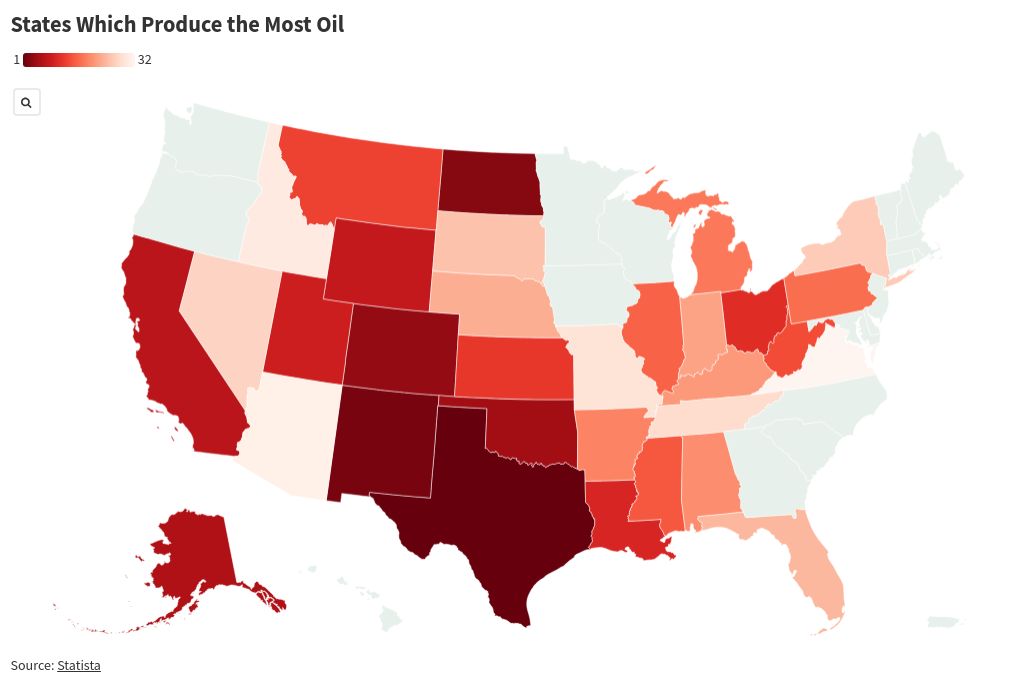 Berita Peta Menunjukkan Negara Bagian Mana yang Menghasilkan Minyak Terbanyak