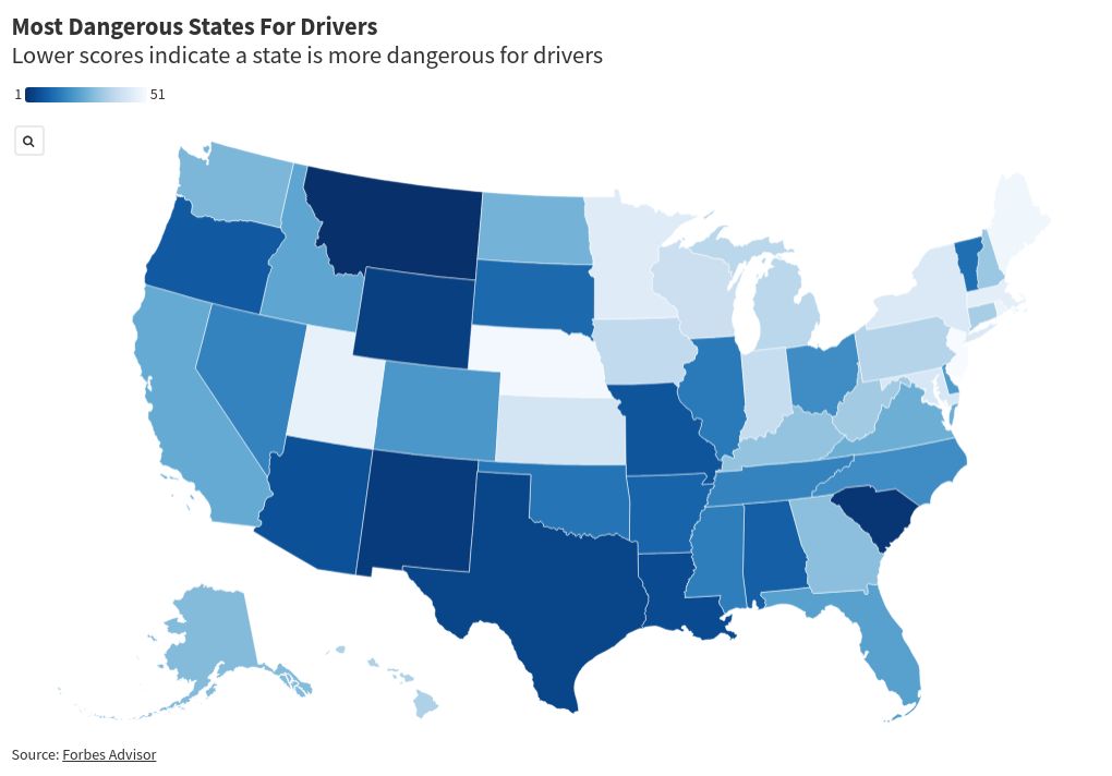 Berita Peta Menunjukkan Negara Bagian Paling Berbahaya bagi Pengemudi