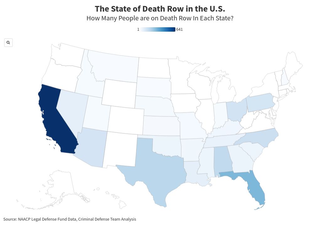 us map chart of death row executions by state